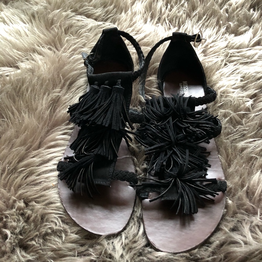 Black Fringe Sandals
